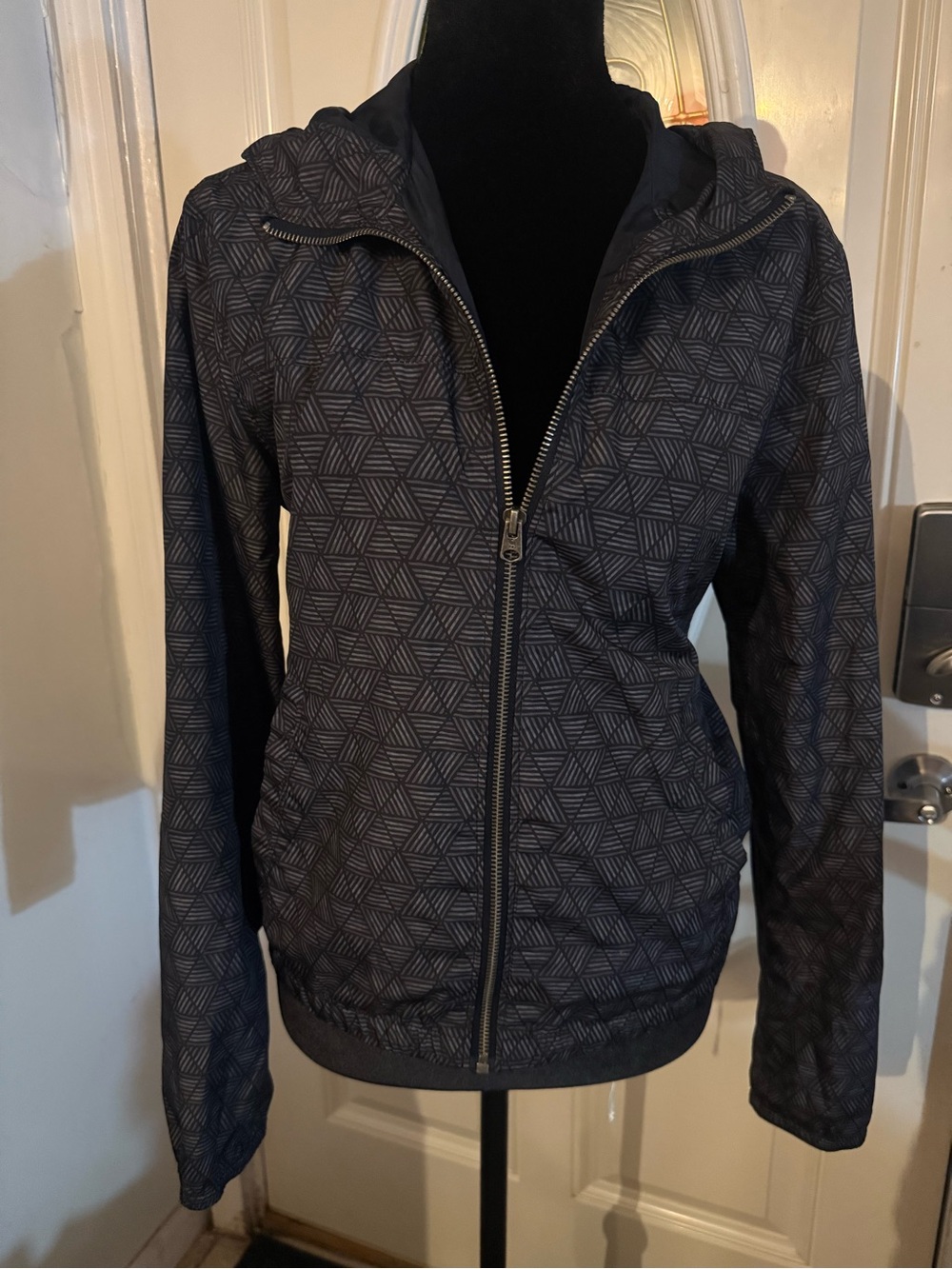 Abercrombie & Fitch Navy Geometric Hooded Bomber Jacket